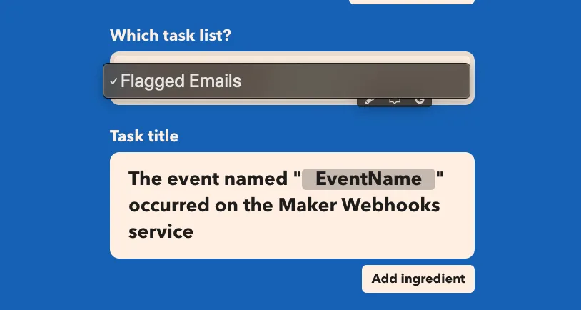 IFTTT showing only the Flagged Emails task list